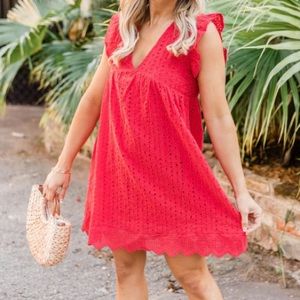 Pink Lily You Found My Heart Red Eyelet Romper